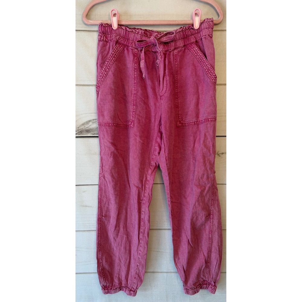 Anthropologie Pink Linen Blend Paperbag Waist Jogger Pants Small